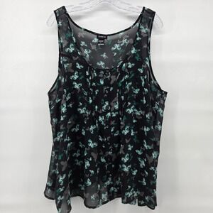 Torrid Top 2X Black Butterfly Print Sheer Sleeveless Whimsygoth Dark Coquette